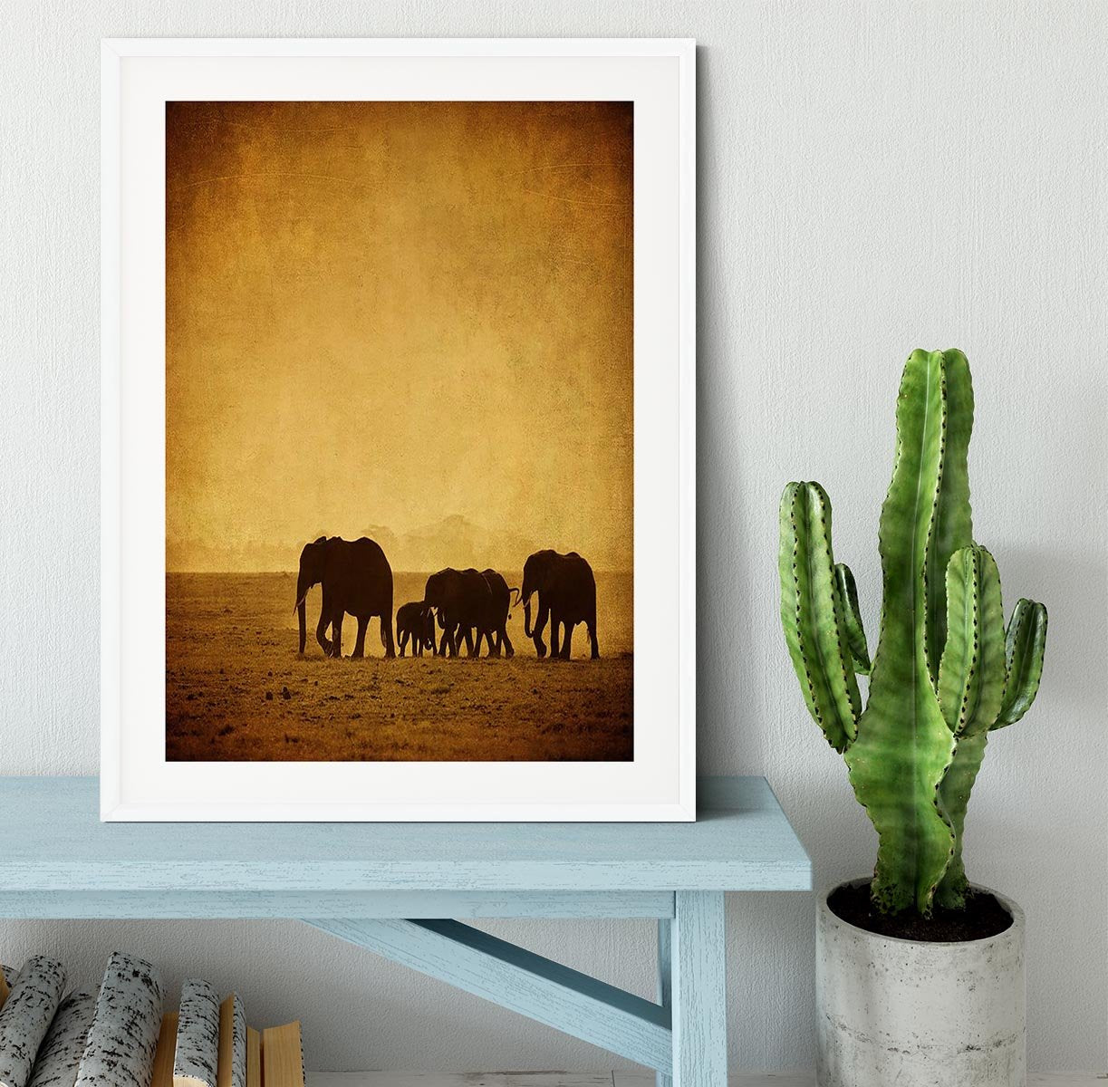 Elephants family amboseli kenya Framed Print - Canvas Art Rocks - 5