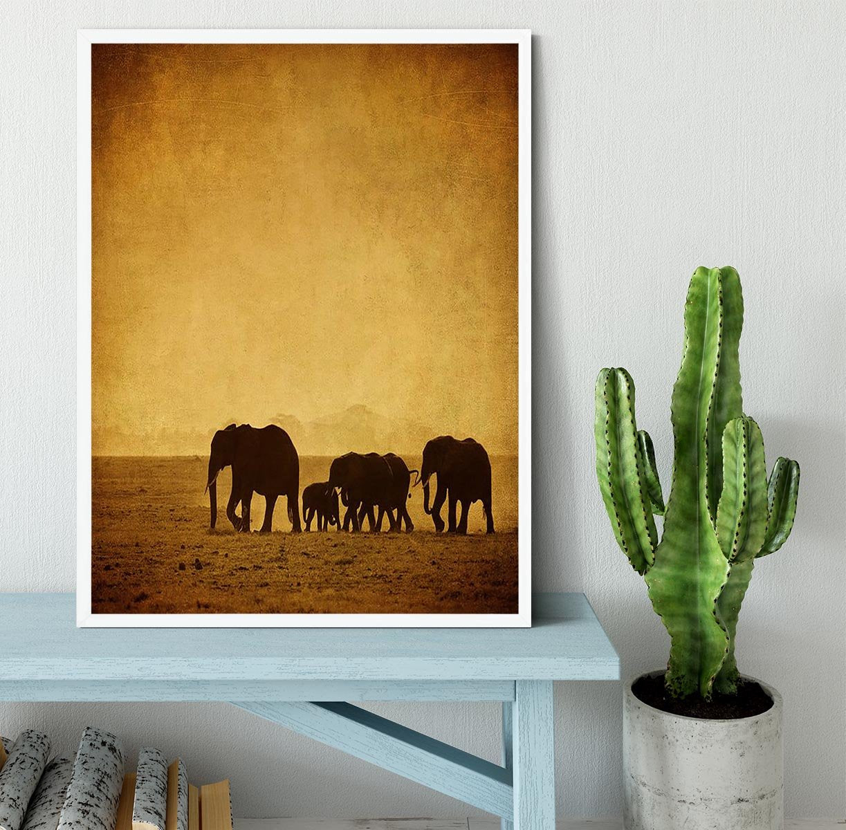 Elephants family amboseli kenya Framed Print - Canvas Art Rocks -6