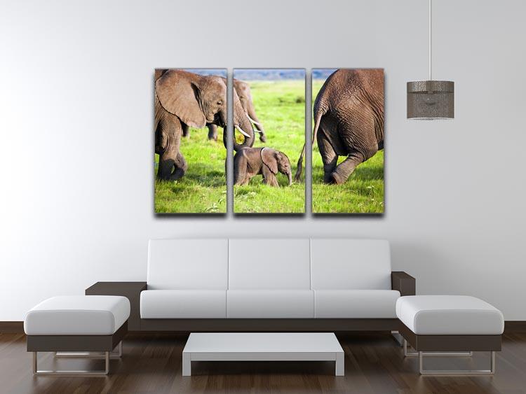 Elephants family on African savanna 3 Split Panel Canvas Print - Canvas Art Rocks - 3