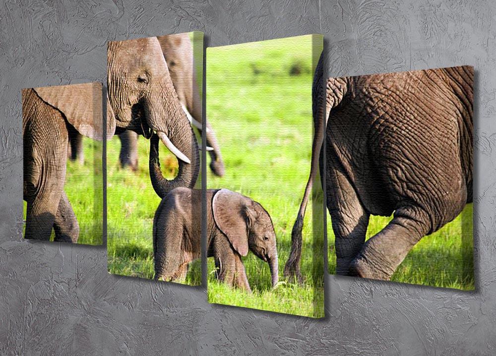 Elephants family on African savanna 4 Split Panel Canvas - Canvas Art Rocks - 2