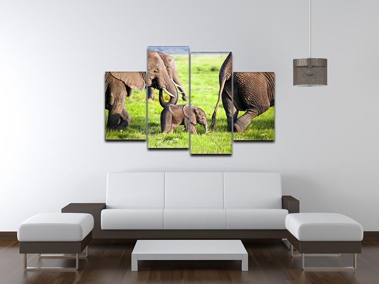 Elephants family on African savanna 4 Split Panel Canvas - Canvas Art Rocks - 3