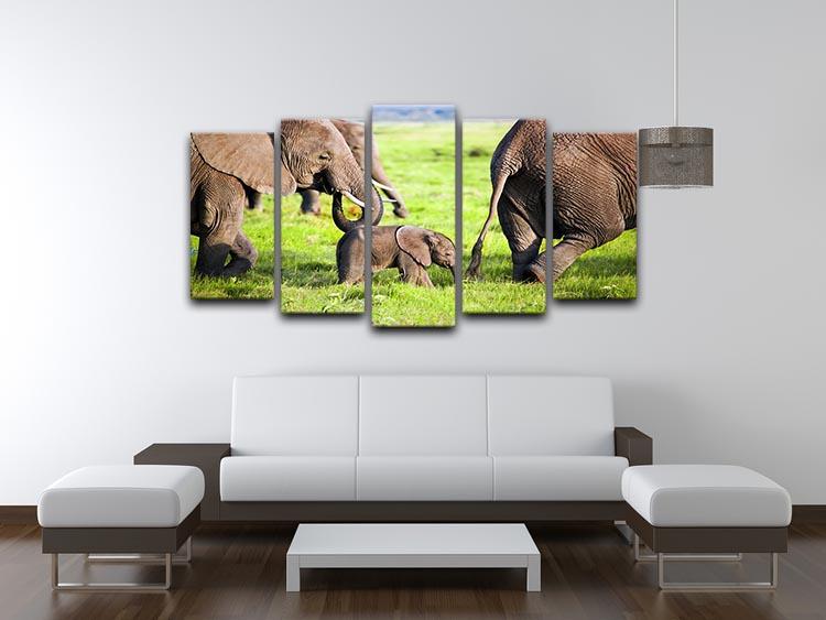 Elephants family on African savanna 5 Split Panel Canvas - Canvas Art Rocks - 3
