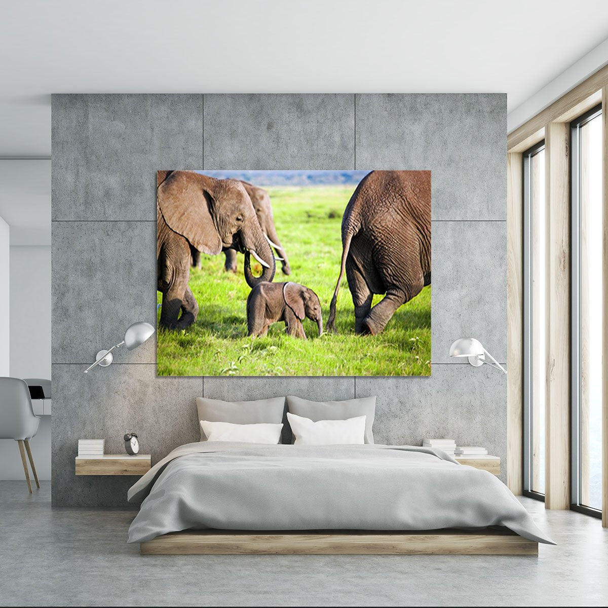 Elephants family on African savanna Canvas Print or Poster