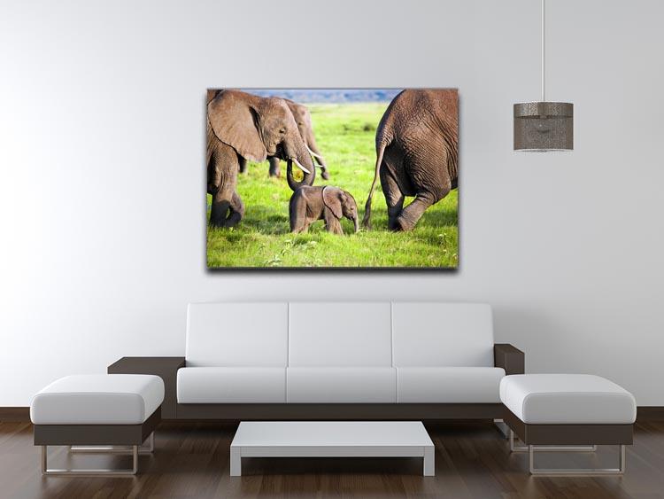 Elephants family on African savanna Canvas Print or Poster - Canvas Art Rocks - 4