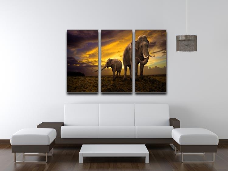 Elephants family on sunset 3 Split Panel Canvas Print - Canvas Art Rocks - 3