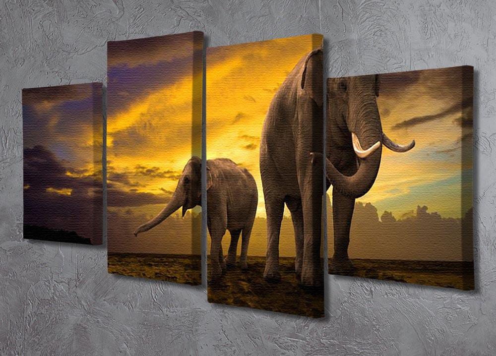 Elephants family on sunset 4 Split Panel Canvas - Canvas Art Rocks - 2