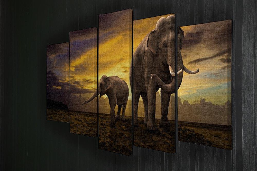 Elephants family on sunset 5 Split Panel Canvas - Canvas Art Rocks - 2