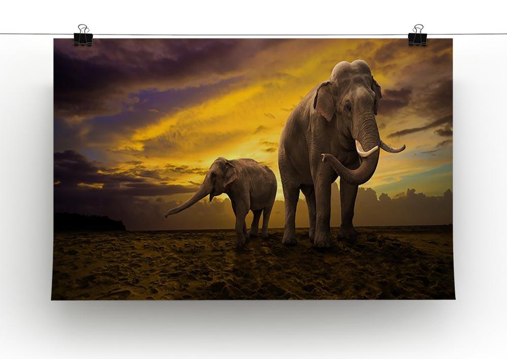 Elephants family on sunset Canvas Print or Poster - Canvas Art Rocks - 2