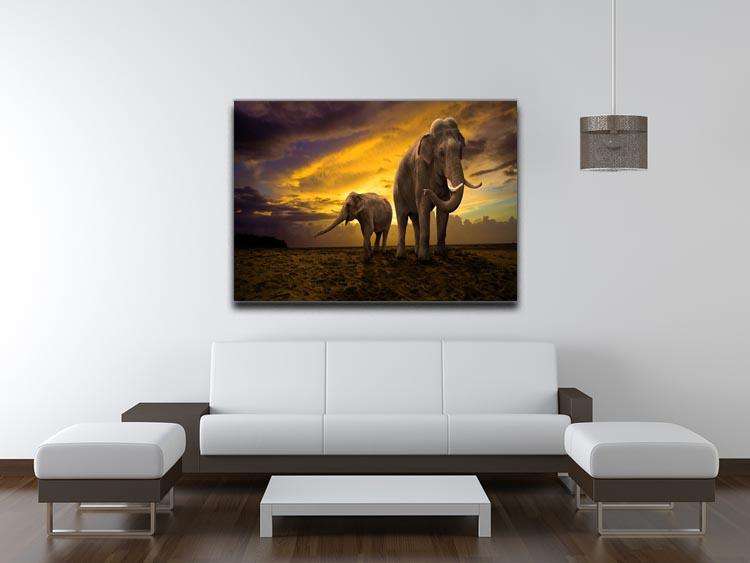 Elephants family on sunset Canvas Print or Poster - Canvas Art Rocks - 4