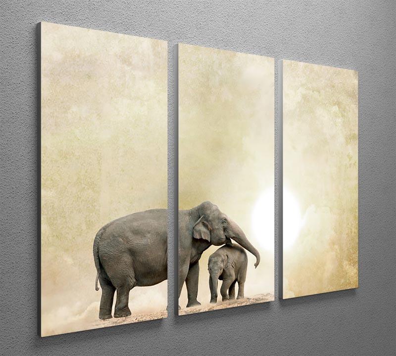 Elephants on a grunge background 3 Split Panel Canvas Print - Canvas Art Rocks - 2