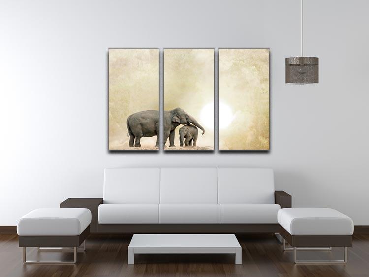 Elephants on a grunge background 3 Split Panel Canvas Print - Canvas Art Rocks - 3