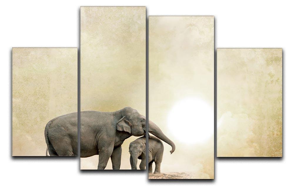 Elephants on a grunge background 4 Split Panel Canvas - Canvas Art Rocks - 1