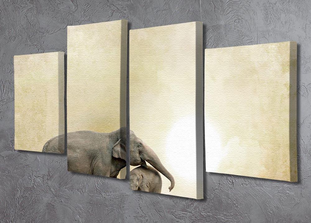 Elephants on a grunge background 4 Split Panel Canvas - Canvas Art Rocks - 2