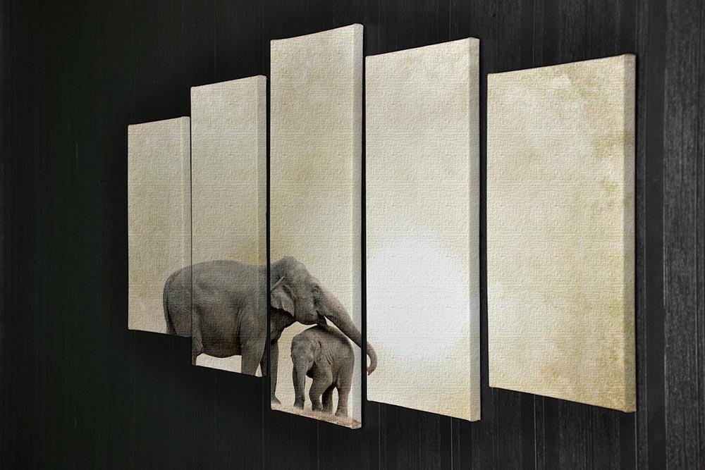 Elephants on a grunge background 5 Split Panel Canvas - Canvas Art Rocks - 2