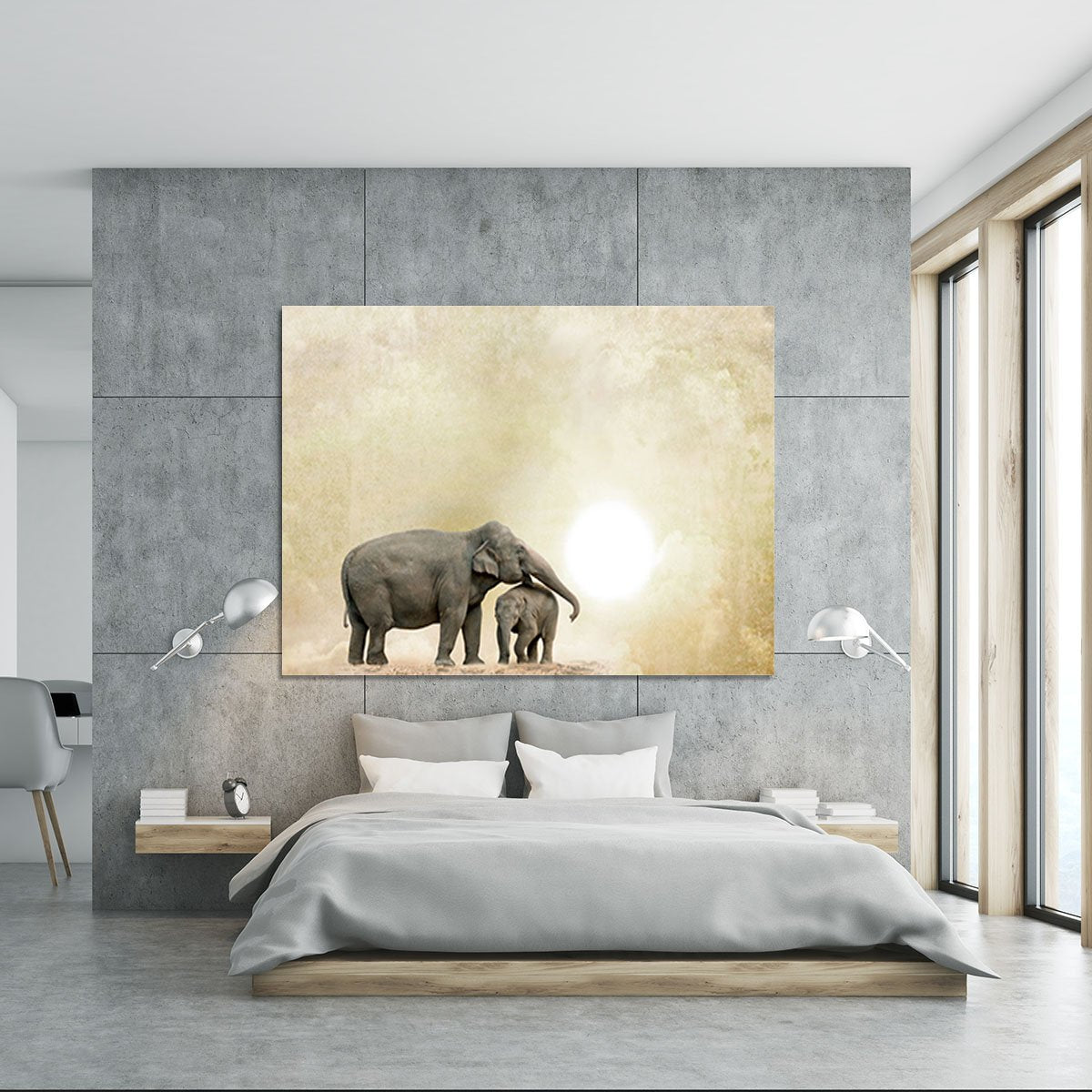 Elephants on a grunge background Canvas Print or Poster