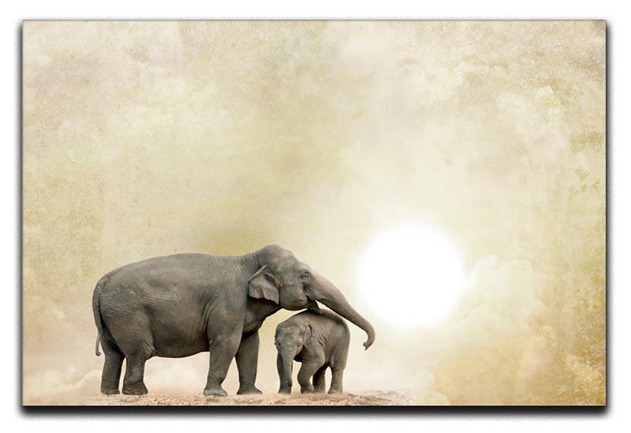 Elephants on a grunge background Canvas Print or Poster - Canvas Art Rocks - 1