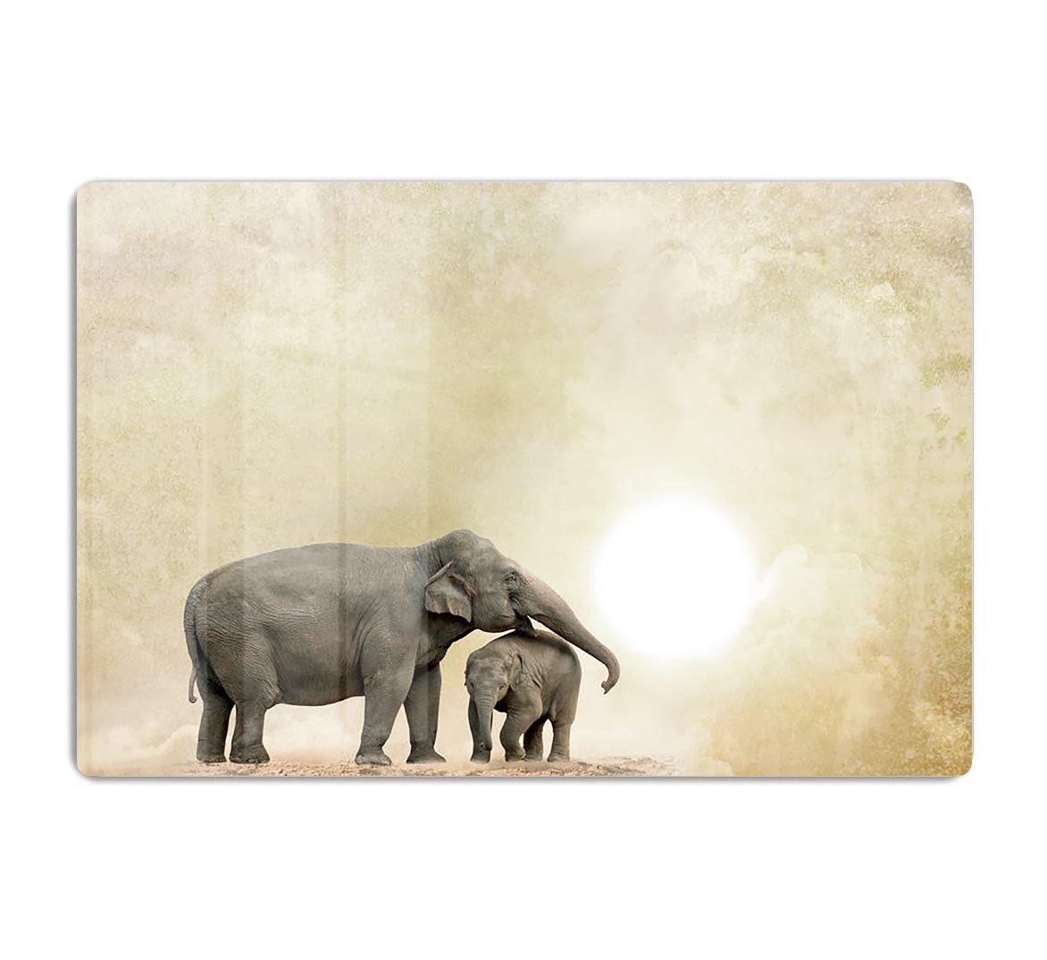 Elephants on a grunge background HD Metal Print - Canvas Art Rocks - 1