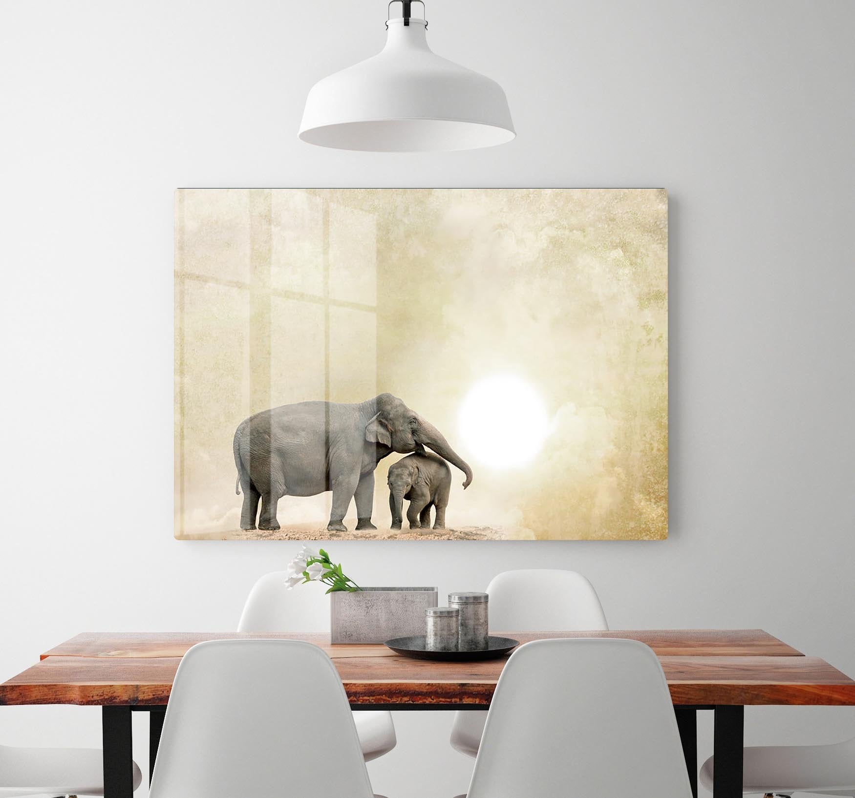 Elephants on a grunge background HD Metal Print - Canvas Art Rocks - 2