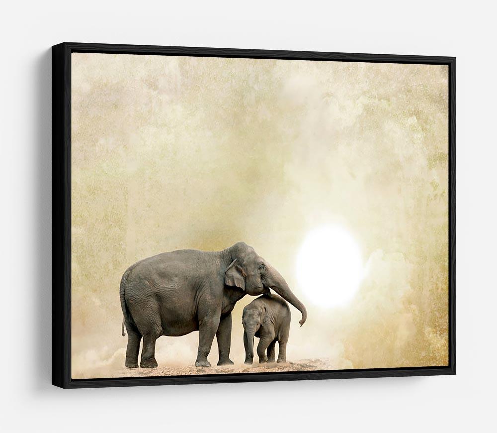 Elephants on a grunge background HD Metal Print - Canvas Art Rocks - 6