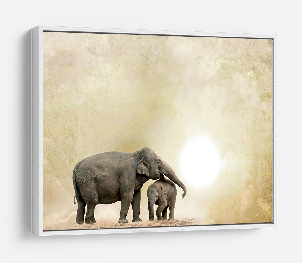 Elephants on a grunge background HD Metal Print - Canvas Art Rocks - 7