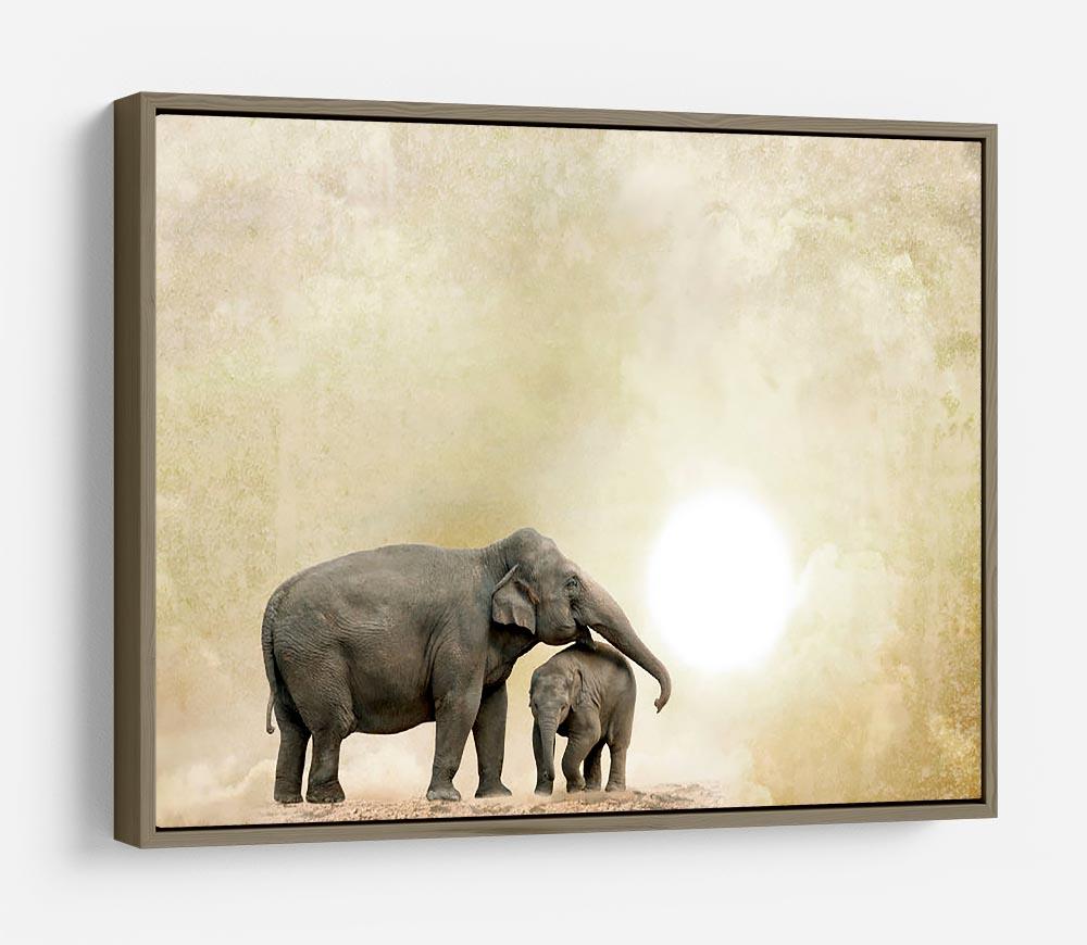 Elephants on a grunge background HD Metal Print - Canvas Art Rocks - 10