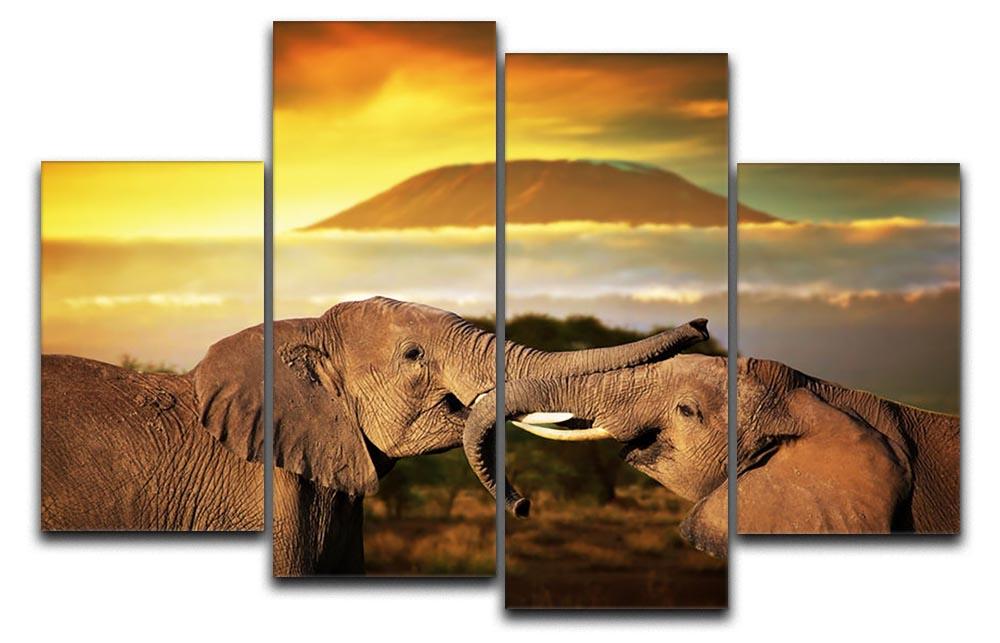 Elephants playing with their trunks 4 Split Panel Canvas - Canvas Art Rocks - 1