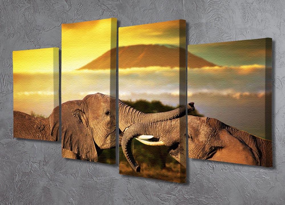 Elephants playing with their trunks 4 Split Panel Canvas - Canvas Art Rocks - 2