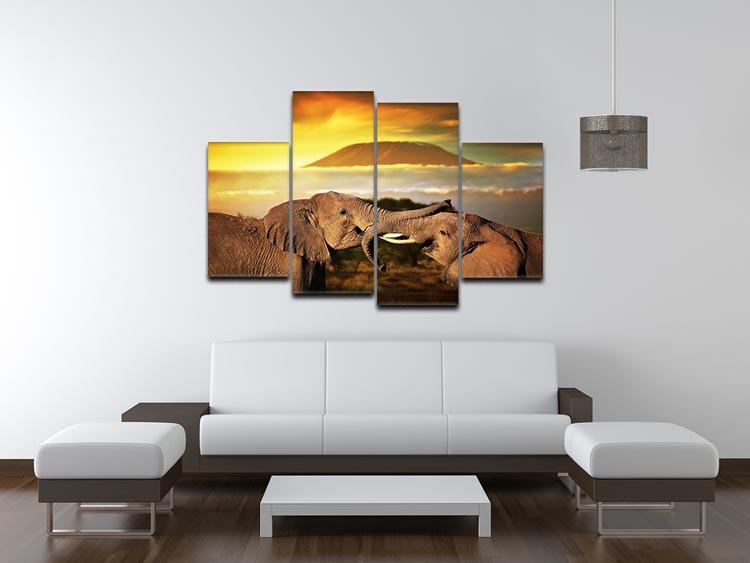 Elephants playing with their trunks 4 Split Panel Canvas - Canvas Art Rocks - 3