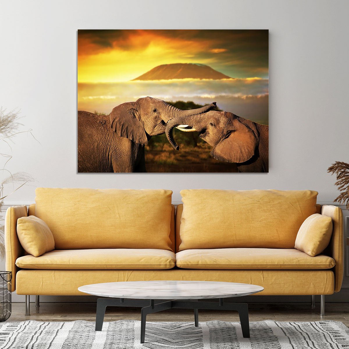 Elephants playing with their trunks Canvas Print or Poster