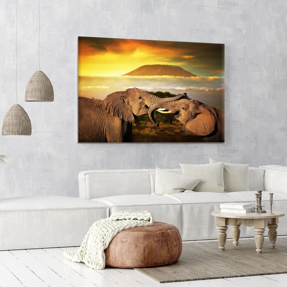 Elephants playing with their trunks Canvas Print or Poster
