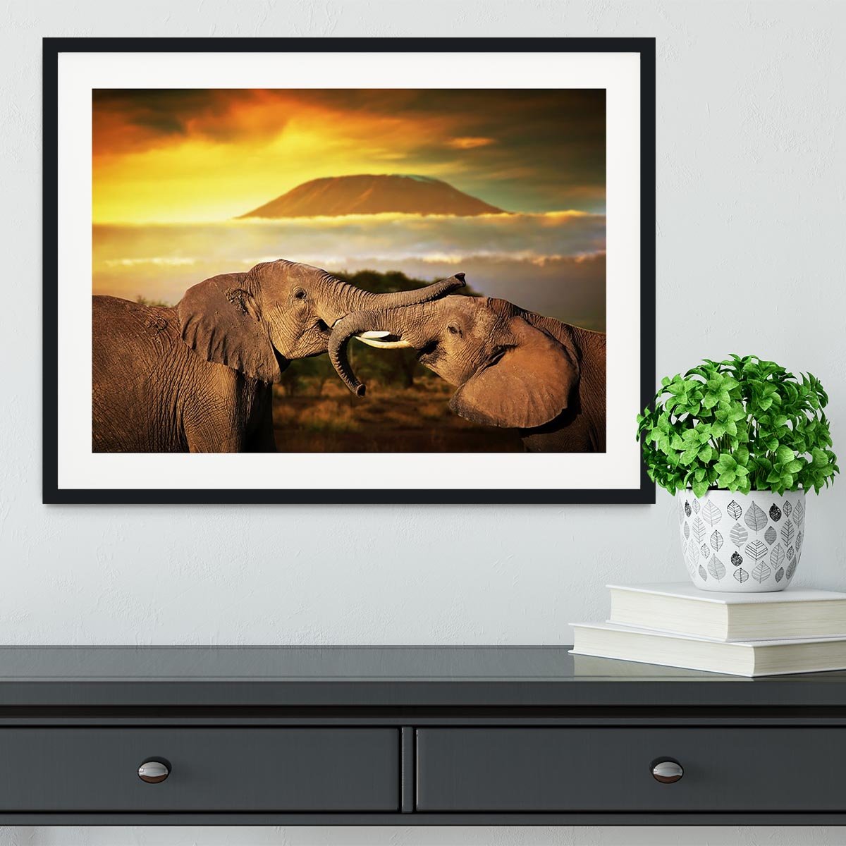 Elephants playing with their trunks Framed Print - Canvas Art Rocks - 1