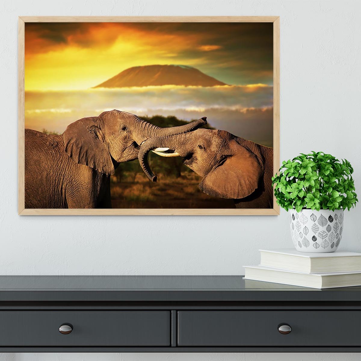 Elephants playing with their trunks Framed Print - Canvas Art Rocks - 4
