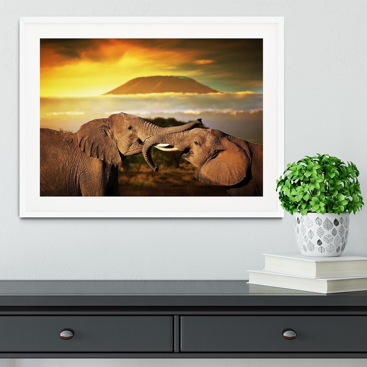 Elephants playing with their trunks Framed Print - Canvas Art Rocks - 5