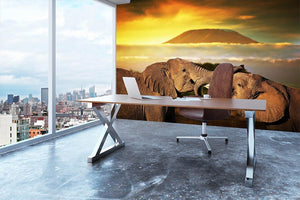 Elephants playing with their trunks Wall Mural Wallpaper - Canvas Art Rocks - 3