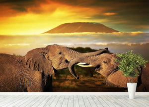 Elephants playing with their trunks Wall Mural Wallpaper - Canvas Art Rocks - 4