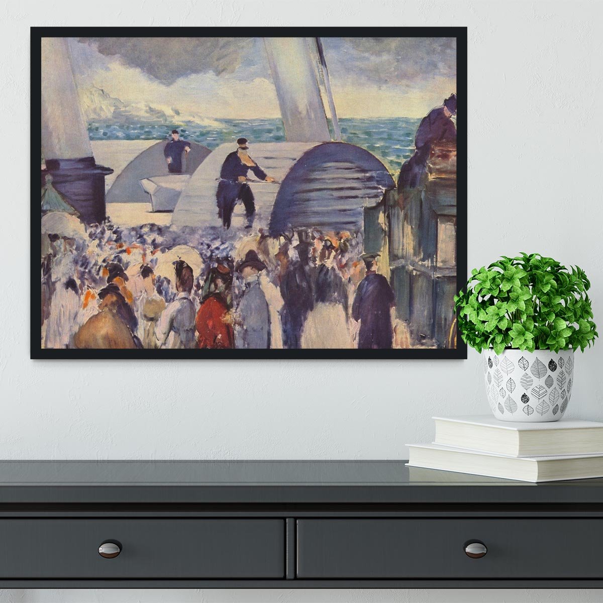 Embarkation of the Folkestone by Manet Framed Print - Canvas Art Rocks - 2