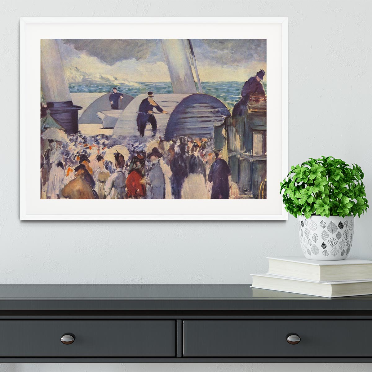 Embarkation of the Folkestone by Manet Framed Print - Canvas Art Rocks - 5