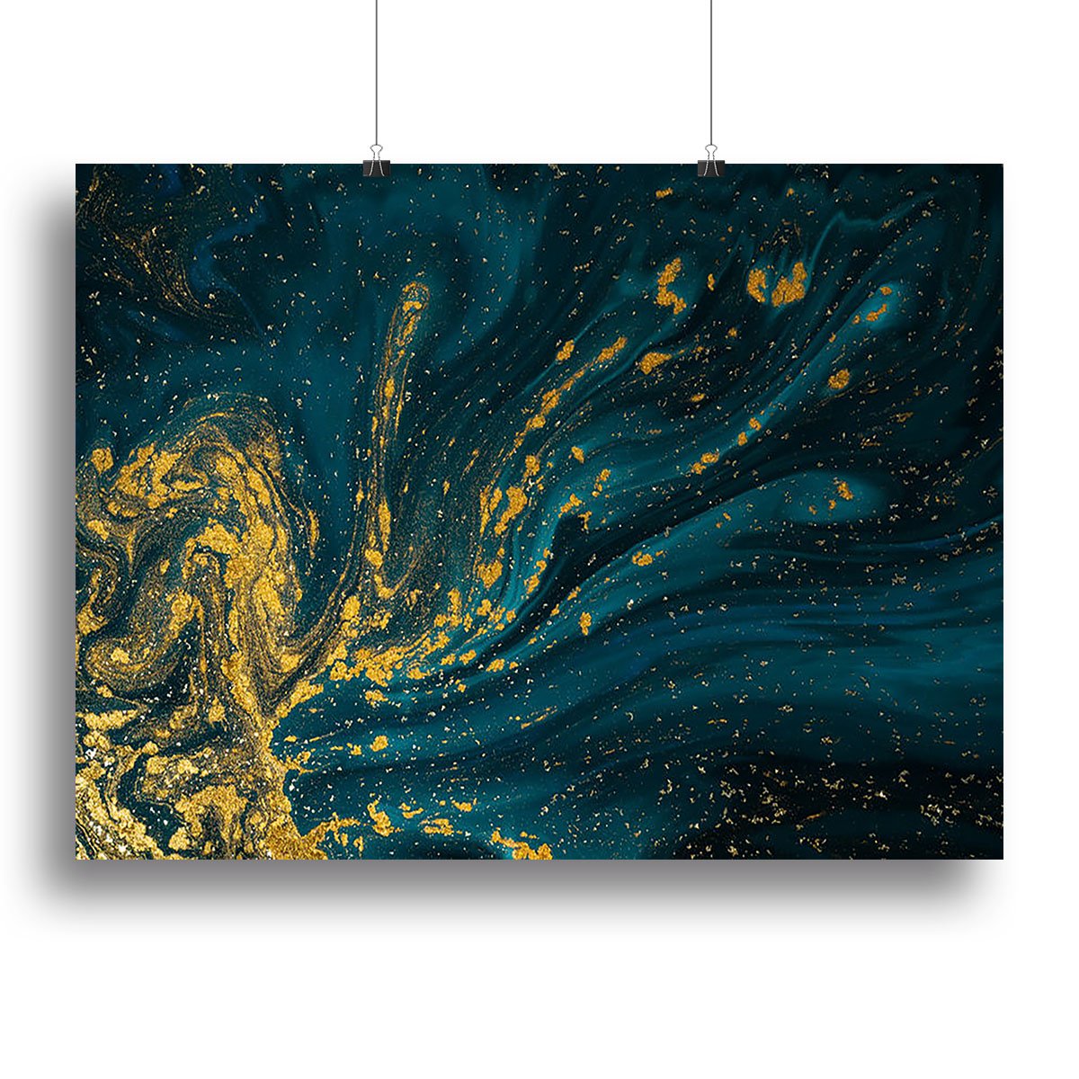 Emerald and Gold Swirled Marble Canvas Print or Poster