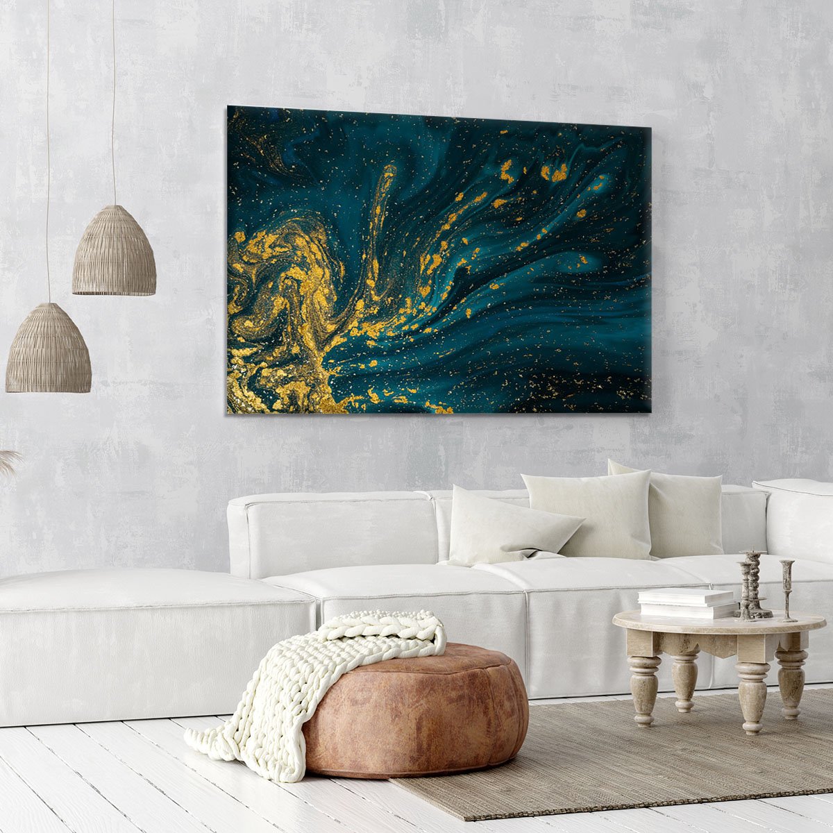 Emerald and Gold Swirled Marble Canvas Print or Poster