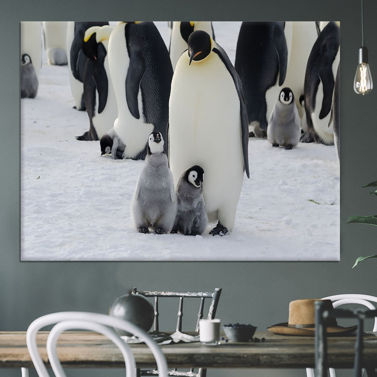Emperor Penguin Parent and Chicks Canvas Print or Poster