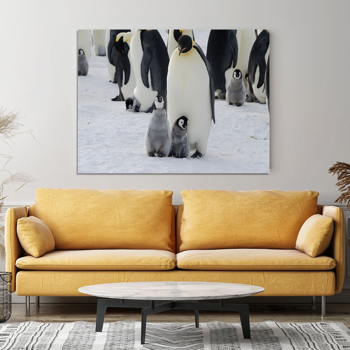 Emperor Penguin Parent and Chicks Canvas Print or Poster