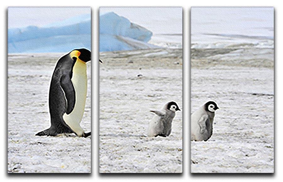 Emperor Penguin with two chicks in Antarctica 3 Split Panel Canvas Print - Canvas Art Rocks - 1