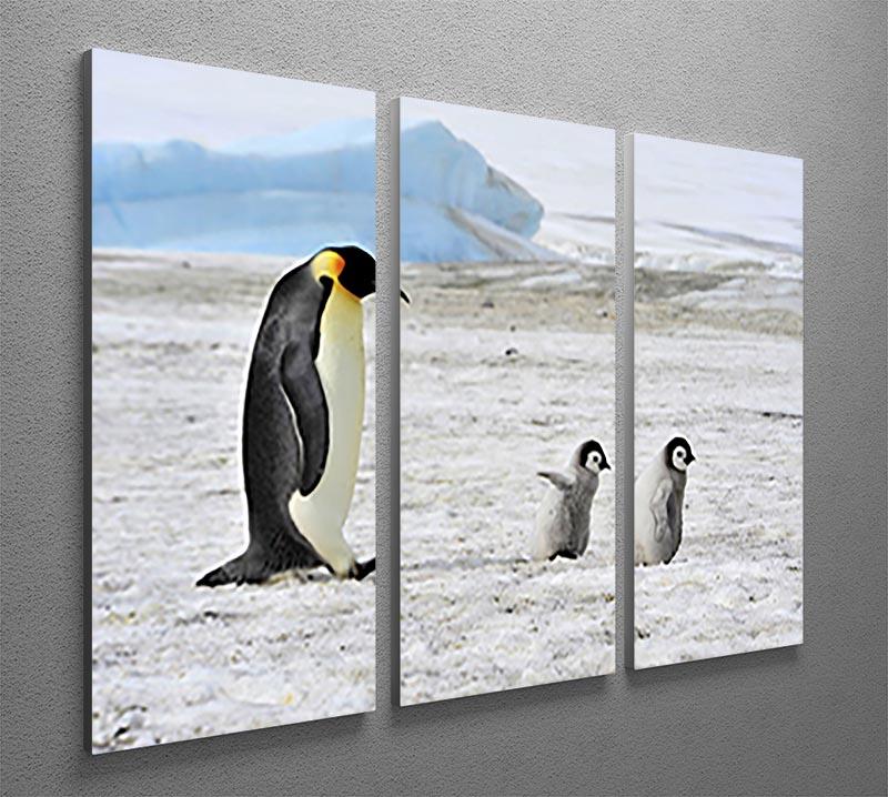 Emperor Penguin with two chicks in Antarctica 3 Split Panel Canvas Print - Canvas Art Rocks - 2