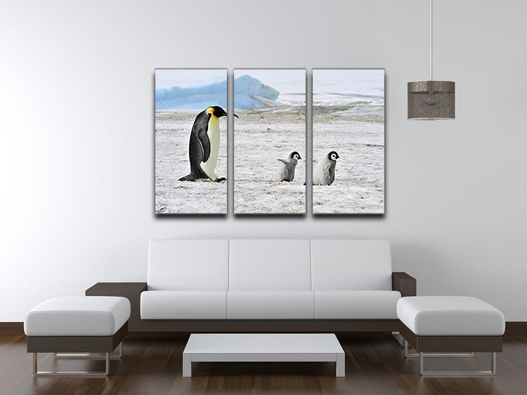 Emperor Penguin with two chicks in Antarctica 3 Split Panel Canvas Print - Canvas Art Rocks - 3