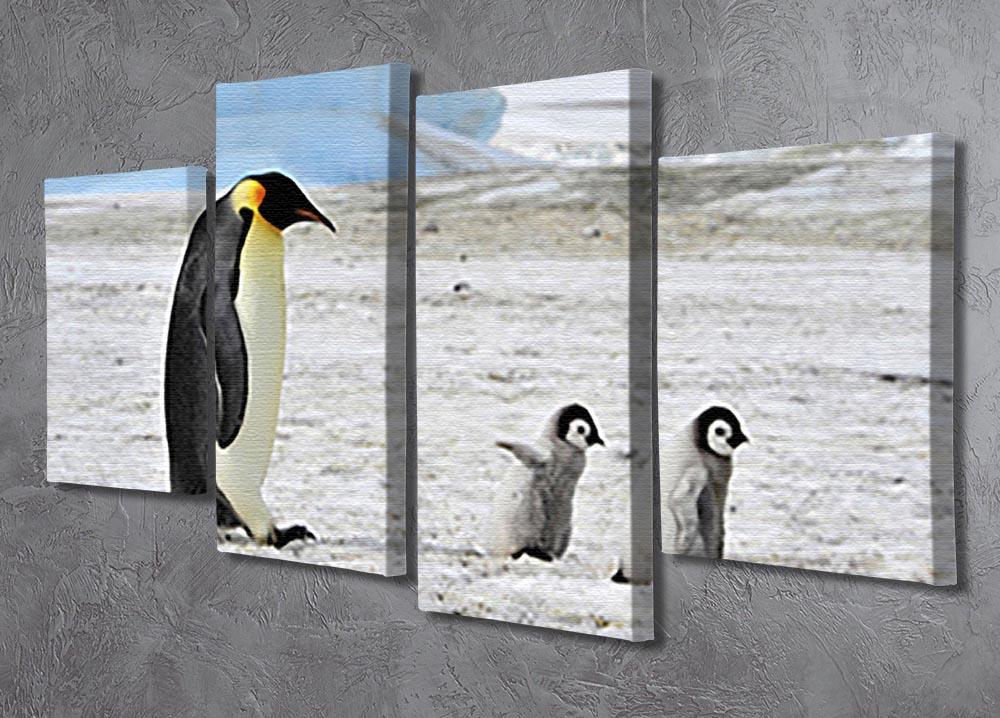 Emperor Penguin with two chicks in Antarctica 4 Split Panel Canvas - Canvas Art Rocks - 2