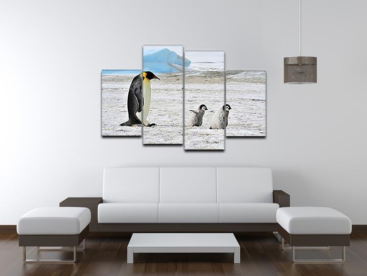 Emperor Penguin with two chicks in Antarctica 4 Split Panel Canvas - Canvas Art Rocks - 3