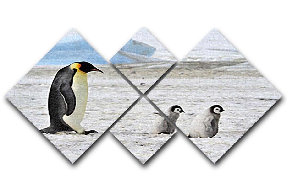 Emperor Penguin with two chicks in Antarctica 4 Square Multi Panel Canvas - Canvas Art Rocks - 1