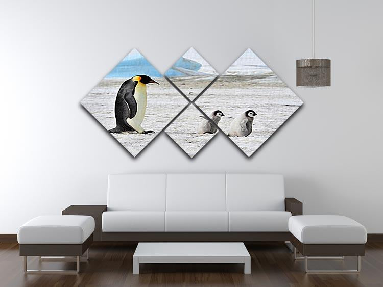 Emperor Penguin with two chicks in Antarctica 4 Square Multi Panel Canvas - Canvas Art Rocks - 3