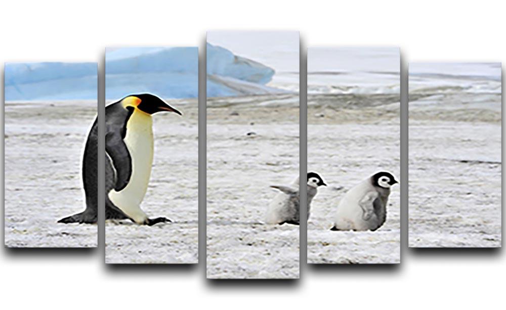 Emperor Penguin with two chicks in Antarctica 5 Split Panel Canvas - Canvas Art Rocks - 1