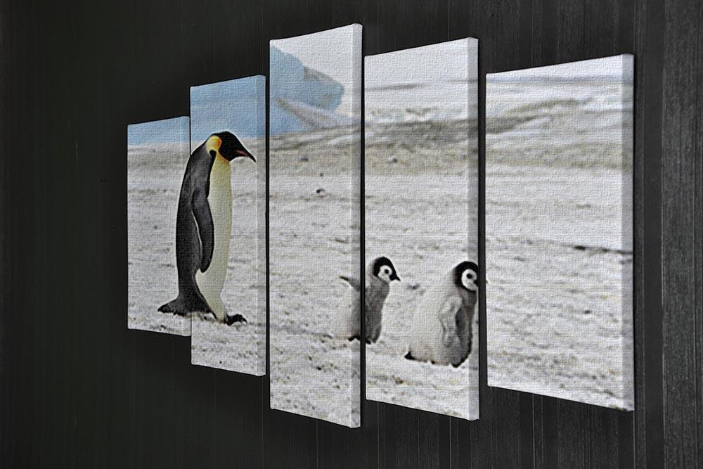 Emperor Penguin with two chicks in Antarctica 5 Split Panel Canvas - Canvas Art Rocks - 2